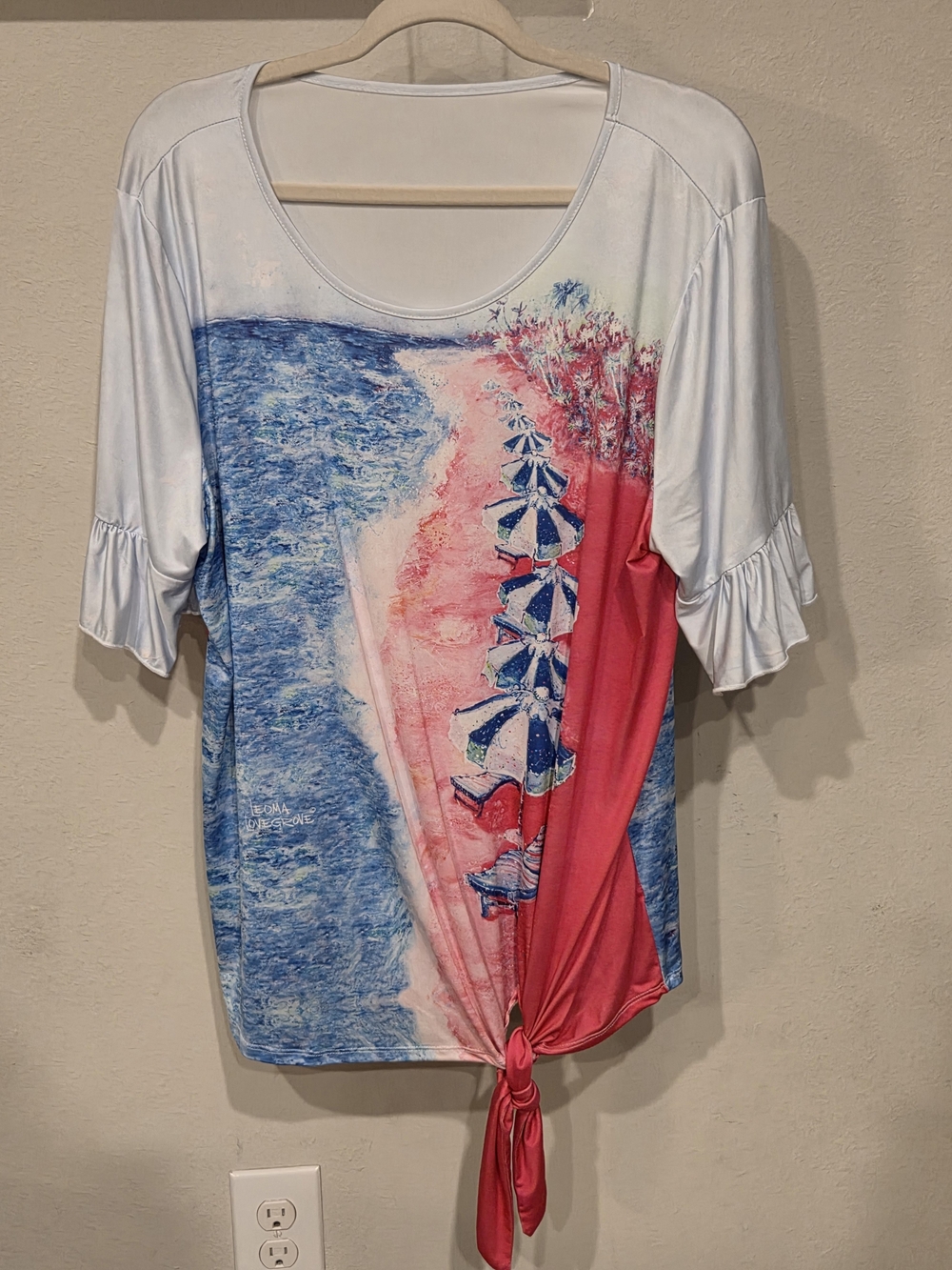 Leoma Lovegrove Beach-Print Tie-Hem Scoop Neck Tunic - White, Blue & Pink